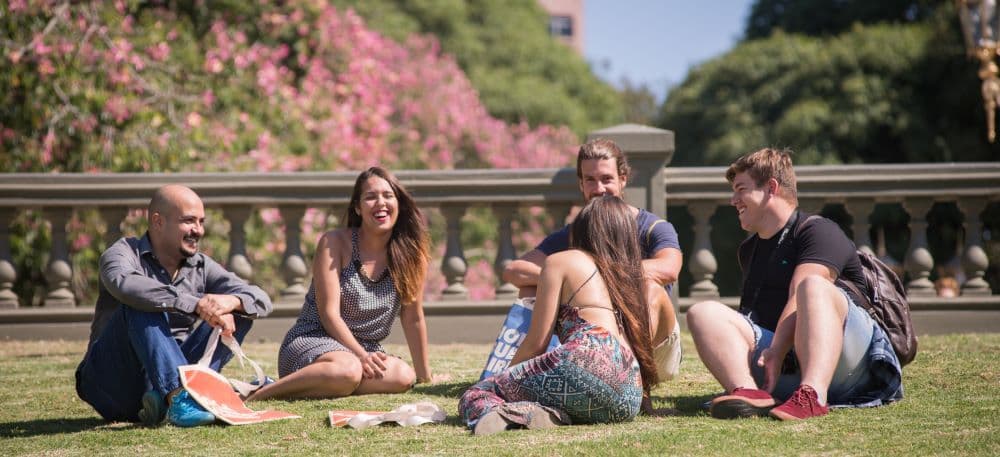 Students talking in a park in Buenos Aires