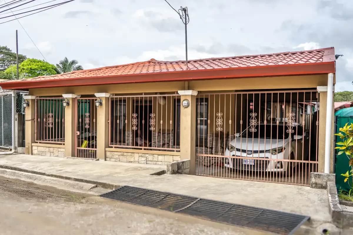 Exterior of a local family home used for homestay accommodation in Samara, Costa Rica.