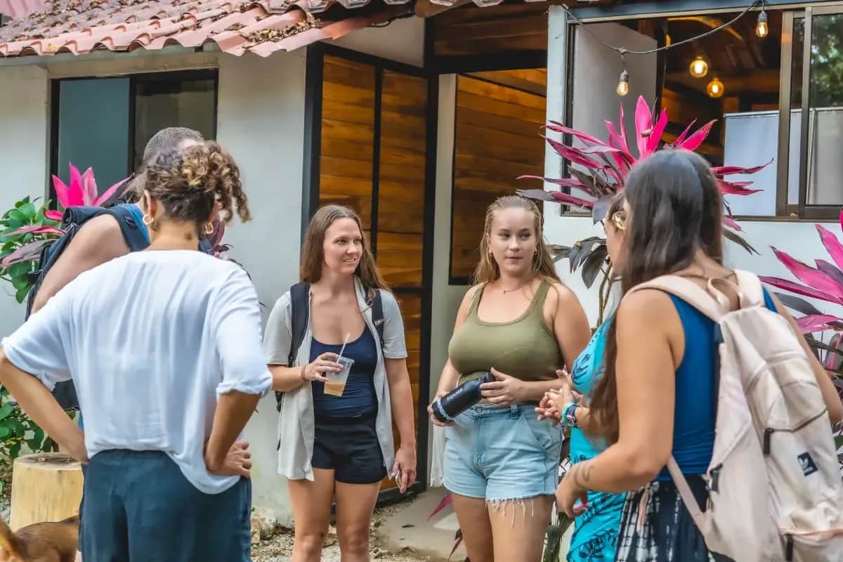 Students chatting and getting to know each other outside the school in Samara.
